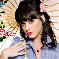 Katy Perry with black hair and umbrella
