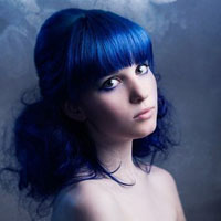 Woman with electric blue hair