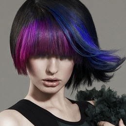 Woman with purple, blue and violet hair